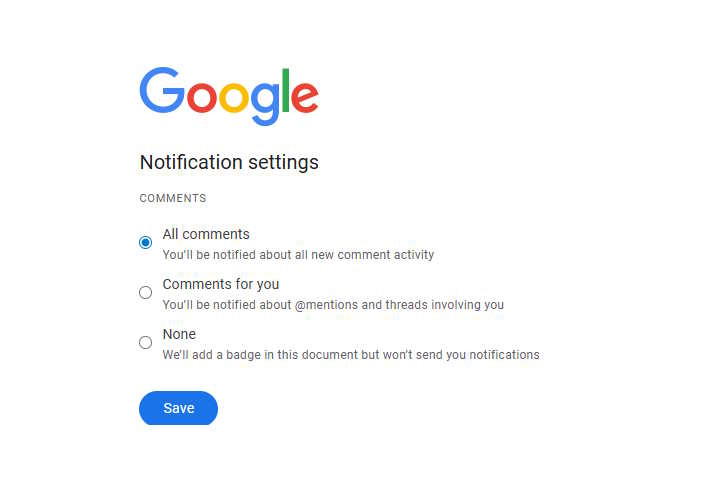 Google branded email notification settings options